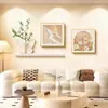 Pintura Decorativa para Sala de Estar, Combinação Floral Estilo Creme, Pintura para Pendurar na Parede de Fundo de Sofá Estilo Ins, Arte de Parede de Alto Padrão para Sala de Jantar