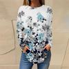 Primavera 2023 nuevo suéter de camiseta de manga larga con estampado digital para mujer, cuello redondo, holgado, casual, camiseta estampada de Navidad