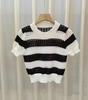 Camisa de Punto Calado con Sentido del Diseño Camiseta de Manga Corta para Mujer Verano Nicho Chic Chaqueta Corta Superior de Cintura Alta Blusa Ombliguera