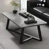 Mesa de centro de lujo ligero con tablero de imitación de roca y marco de acero engrosado, mesa de centro simple para uso doméstico en la sala de estar, mesa de centro moderna minimalista para apartamentos pequeños