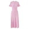 Vestido de punto liso de cuello redondo transfronterizo para mujer, vestido de punto de manga corta de Amazon, vestido largo de punto de corte ajustado de línea A europeo y americano