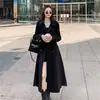 Cortavientos Largo para Mujer 2025 Primavera y Otoño Negro Estilo Coreano talla extra Pequeño Popular Abrigo Estilo Británico Abrigo hasta la rodilla