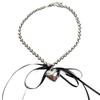 Collar con colgante de amor de metal dulce de verano con lazo y perlas para mujer, cadena de clavícula elegante y fresca.