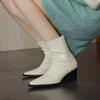 Botines Blancos Cortos para Mujer, Botas de Tacón Alto Puntiagudas, Botines Ajustados Puntiagudos Elásticos de Primavera y Otoño, Botas Versátiles de Moda con Cremallera Trasera para Mujer