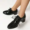 Sapatos femininos de bico fino e salto quadrado com sola de borracha, cor sólida, tamanho grande, de cadarço, salto médio, para todas as estações, tamanho 35-43
