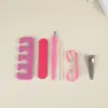 Nuevo traje portátil de manicura Rojo Rosa lima de uñas tira pulidora cepillo de cuerno herramienta exfoliante manicura juego de 6 piezas