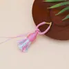Llavero de Nudo de Diamante con Borla Corta Anillo Tejido a Mano Hebilla Colgante para Bolso Broche Colgante