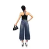 26 Jeans retro estilo americano acampanados cropped desgastados para mujer, verano talla grande, pantalones populares de cintura alta adelgazantes