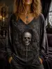 2026 Nuevo Top de Manga Larga con Cuello en V y Mangas de Farol Estilo Bohemio Transfronterizo para Mujer Top Retro Europeo y Americano