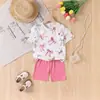 Conjunto de Dos Piezas de Verano Estilo Europeo y Americano para Niñas, Camiseta Holgada con Estampado de Moños + Pantalones Capris, Ropa para Niños ins