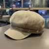 Boina retro a rayas estilo británico con hebilla de cinturón para mujer, boina versátil de otoño nuevo que hace que la cara se vea más pequeña, gorro de pintor