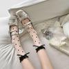 Medias de Seda de Cristal para Mujer Verano Finas Estilo Ballet Tubo Verano con Zapatos Mary Jane Zapatos Pequeños de Cuero Moño