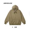 Suéter com capuz e zíper em algodão terry CVC 330g, ombro caído, corte amplo, estilo retrô americano, casaco pullover para casal