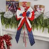 Nueva Corona de Flores de Lino Fino con Lazo de Estrella de Cinco Puntas para el Día de la Independencia Americana Transfronteriza Adorno Colgante para Fiesta Festiva