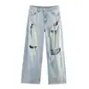 Comercio Exterior Transfronterizo 2026 Primavera Nuevo Estilo Europeo y Americano Moda Femenina Casual Sueltos Decorativos Rasgados Jeans 1300