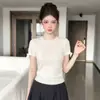 Camiseta de punto de seda de hielo blanca con lazo hueco estilo coreano para mujer, top corto ajustado de chica caliente de verano