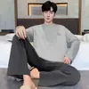 Pijamas populares de algodón puro para hombre, manga larga para primavera y otoño, nuevo conjunto de ropa de casa de otoño para hombre 2026, talla grande, se puede usar fuera