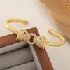 Pulsera Feliz Cadena de Circonita Personalizada Estilo Nuevo para Mujer Chapado Europeo y Americano Oro de 18K Cabeza de Leopardo Pulsera Abierta Joyería