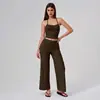 Bestseller transfronterizo: Conjunto de dos piezas para mujer con pantalones de pierna ancha de tiras cruzadas y top corto tipo tank top, de cintura alta, con caída, conjunto casual deportivo para yoga