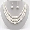 Colar e Brincos de Pérola Exagerados em Camadas Estilo Europeu e Americano, Gargantilha da Moda para Mulheres, Acessórios para Casamento, Noiva, Festa