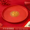 Plato Redondo de Plástico Rojo con Personaje "Felicidad" para Banquete de Boda, Compromiso, Charolera, Charola de Té para Bodas, Decoración de Inauguración de Casa, Plato para Frutos Secos