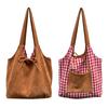 Bolso de Hombro Reversible Estilo Retro Coreano Otoño e Invierno Cuadros Gran Capacidad Versátil para Viajes Cotidianos Estilo Perezoso Bolso Tote Portátil