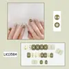 Flor de Chá Unhas Vestíveis Patches de Unha de Verão Unhas Postiças Verdes Patches de Unha com Lantejoulas Arte de Unha Acabada ao Vivo