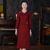 Cheongsam de manga larga color rojo vino otoñal e invernal para mamás de mediana edad, vestido para banquete de boda, joven, de alta gama, elegante