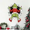 Navidad 3D Rompe Muros Decoración de Pared para el Hogar Pegatina de Pared PVC Autoadhesiva Monstruo Verde Grinch Dibujo Animado Pegatina de Pared Pegatina