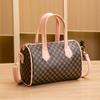 Bolso de Mano Estampado Retro de Color Contrastante 2026 Nuevo Estilo Bolso Cilindro a Cuadros Bolso Almohada Bolso Boston de Hombro Cruzado para Mujer