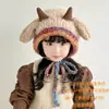 Versión Coreana Lindo Sombrero de Felpa con Orejas de Oveja para Pellizcar Orejas para Mujer, Otoño e Invierno Cálido Protección para las Orejas a Prueba de Frío Gorro de Punto Pullover
