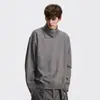 Suéter masculino com gola assimétrica de camada dupla, cinza, espessado, estilo pullover, tricô de gola alta, nova coleção outono/inverno