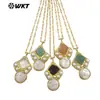 Wt-Jn345 Pingente Clássico com Inlay de Pedra Amazonita, Ametista, Quartzo Transparente e Pérola Corrente Fina Colar de Corrente