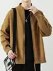 Suéter de punto cárdigan con cuello alto para hombre, nuevo estilo otoño e invierno, holgado, simple, color liso, casual, estilo relajado, chaqueta versátil de moda