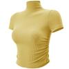 Top Deportivo de Cuello Alto Pequeño Transfronterizo para Mujer, Plisado, Entallado, Ropa de Yoga, Delgado, Camiseta de Manga Corta para Correr, Fitness