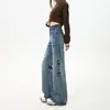 Jeans de Campana Anchos Elásticos de Ajuste Holgado Estilo Americano Resistentes Arrugados con Bigotes Pantalones Largos Cómodos para Mujer