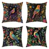 Funda de almohada de lino impresa estilo acuarela de flores y pájaros nueva de Temu transfronteriza Decoración para dormitorio, sofá, mirador Dropshipping