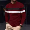 Exportación Transfronteriza Talla Grande Otoño e Invierno Hombres Cuello Redondo Manga Larga Bloques de Color Camiseta Básica Pulóver Camiseta de Manga Larga para Hombres