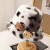 Chapéu de Pescador Feminino Outono e Inverno Novo Estilo Desenho Animado Ragdoll Moda Rosto Exposto Pequeno Chapéu de Bacia Recheado Chapéu Quente à Prova de Frio