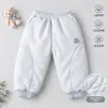 Pantalones cálidos para bebé, Clase A, engrosados de 120 g, para niños y niñas, otoño e invierno, acolchados, sin costuras, con puños, pantalones deportivos, para que el bebé los use afuera, pantalones largos