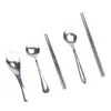 Colher de aço inoxidável 304 Hashi criativo para casa Colher de aço inoxidável cabo longo Colher pontiaguda Colher redonda Pacote de estudante Atacado