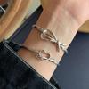 Pulsera Pesada de Corazón Negro de Plata S925 Versión Coreana para Mujer, Brazalete Abierto Vintage con Lazo de Moda, Joyería Creativa para la Mano