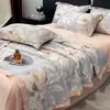 Conjunto de Colcha de Tencel Lavado de Verão com Quatro Peças, Colcha de Verão Refrescante de Seda Gelada, Núcleo de Colcha Fina de Seda Solteiro/Casal