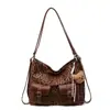 Bolso de Terciopelo con Estampado de Leopardo para Mujer 2025 Nueva Moda Versátil Retro Mochila de Viaje Bolso Tote de Viaje de Alta Gama