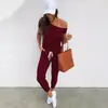 2022 nuevo transfronterizo primavera/verano ropa de mujer ebay Amazon venta caliente hombro descubierto manga corta bolsillo encaje hombro con cordones mono
