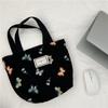 11262 bolso de mano bordado de mariposa azul cielo estilo coreano artístico lindo bolsa de almuerzo para el trabajo estudiantes bolsa de tela pequeña portátil
