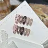 Dai Risen [Estrela Fria Doce] Unhas Vestíveis Totalmente Feitas à Mão Estampa de Leopardo Rosa Manicure Olho de Gato Francês Unhas Postiças