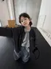 Coleção outono 2026 para meninos WO: calça jeans patchwork, lavagem desgastada, perna larga, cós elástico, calça jeans longa