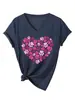 Amazon Ebay Sitio Independiente Moda Linda Divertida Mujer Estampado de Huella de Perro Corazón Cuello en V Manga Corta Camiseta Capa Base Comercio Exterior