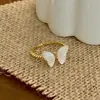Anel aberto de ouro maciço 14k banhado com zircônia quadrada, coração de borboleta, pérola, anel simples e estiloso para o dedo indicador, joia para mulheres